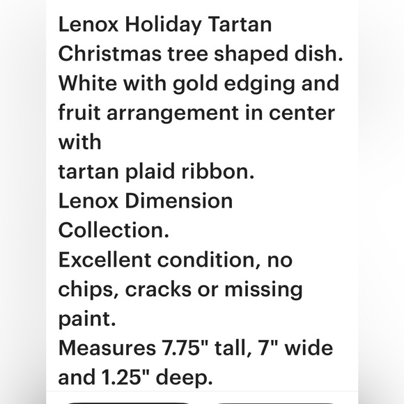 LENOX HOLIDAY TARTAN DIMENSION COLLECTION CHRISTMAS TREE SHAPED DISH 7.5” x 7” - Picture 9 of 10